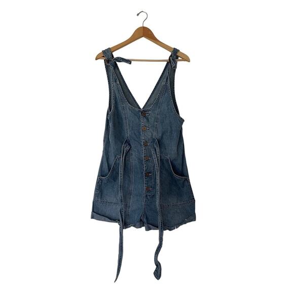 Free People Memphis Denim Button-Front Shortalls Size Small - Picture 5 of 7